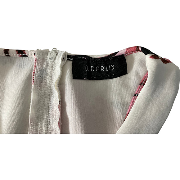 B. Darlin Womens Small White Pink Dress Floral Print Fit and Flare Halter Spring - Picture 3 of 10